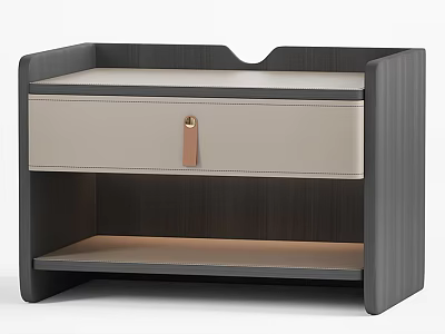 Sleek Modern Nightstand With Black Frame Light Gray Drawer Metal Handle And Open Shelf 3d model