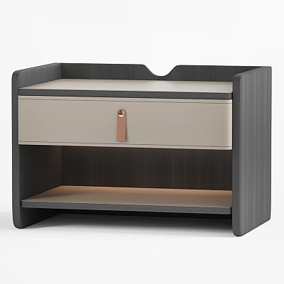 Sleek Modern Nightstand With Black Frame Light Gray Drawer Metal Handle And Open Shelf 3d model