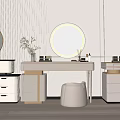 Elegant Modern Dressing Table With Round Backlit Mirror Storage Drawers And Decorative Stool 3d model