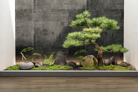 New Chinese style interior landscape landscaping courtyard sketch plant landscape stone pine moss 3d model