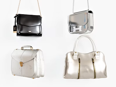 Chic Black Silver And White Handbags With Crossbody Top Handle Designs Collection 3d model