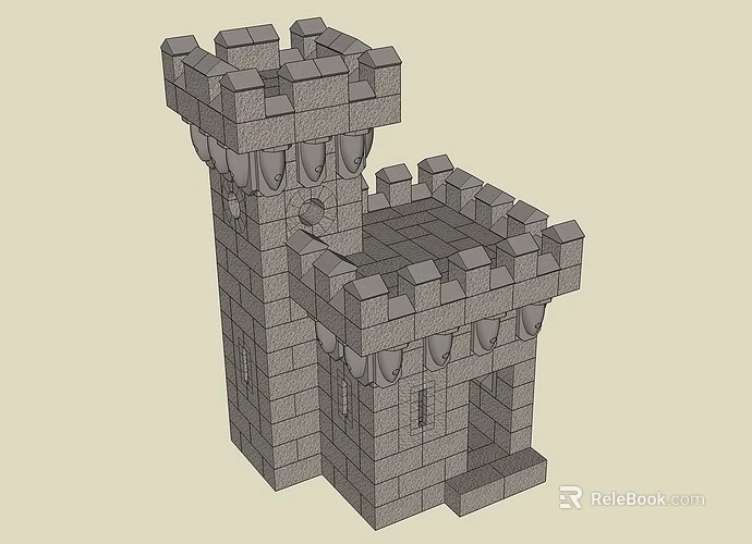 Medieval Castle Tower With Stone Brick Structure Crenellated Top And Arched Entrance 3d model 