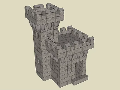 Medieval Castle Tower With Stone Brick Structure Crenellated Top And Arched Entrance 3d model
