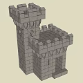 Medieval Castle Tower With Stone Brick Structure Crenellated Top And Arched Entrance