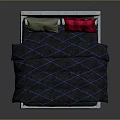 Modern Bed with Light Gray Headboard Blue Black Checkered Comforter Green Red Plaid Pillows