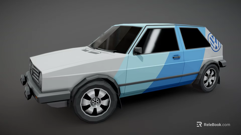 Two Tone White And Blue Hatchback Car With Black Alloy Wheels And Modern Design 3d model 