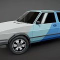 Two Tone White And Blue Hatchback Car With Black Alloy Wheels And Modern Design