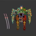 Detailed Game and Movie Character Samurai Robot with Red Gold Armor and Twin Katanas