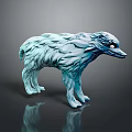 Blue Wolf Like Sculpture With Textured Surface And Glossy Finish On Black Background