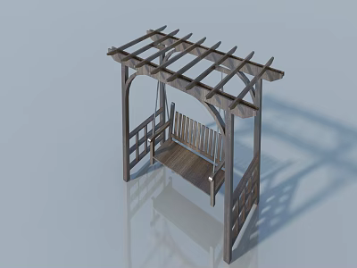 Wooden Garden Pergola Structure with Hinged Door and Swing Bench Design 3d model