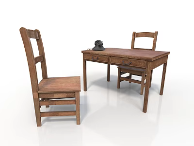 Rustic Wooden Dining Chairs With Matching Wooden Table And Simple Classic Design 3d model