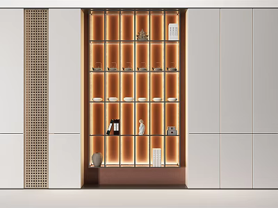 Elegant Modern Decorative Cabinet With Integrated Lighting Multiple Shelves White Doors And Ornaments 3d model