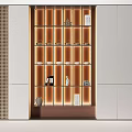 Elegant Modern Decorative Cabinet With Integrated Lighting Multiple Shelves White Doors And Ornaments