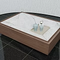 Coffee Table With Marble Top And Walnut Frame Featuring Two Blue Vases And Photo Frame 3d model