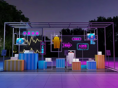 Soft Package Outdoor Night Display With Neon Lights Colorful Cubes And Metal Frame Structure 3d model