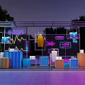 Soft Package Outdoor Night Display With Neon Lights Colorful Cubes And Metal Frame Structure