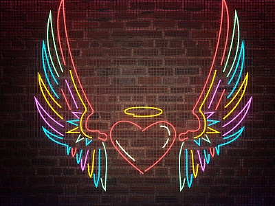 Neon wings background net red photo 3d model