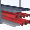 Red Industrial Pipe System With Metal Support Structures And Gray Framework 3d model