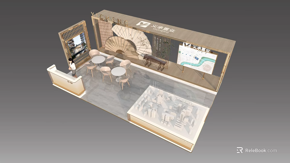 Elegant New Chinese Style Real Estate Sales Office With Negotiation Area And Sandtable 3d model 