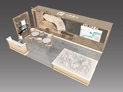 Elegant New Chinese Style Real Estate Sales Office With Negotiation Area And Sandtable 3d model