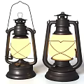 Pair Of Vintage Candle Lanterns With Black Metal Frame Glass Shade And Warm Yellow Light