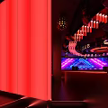Modern Vibrant Club Interior With Neon Lights Large Screen And Seating Area