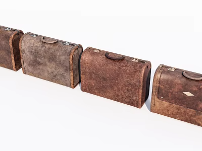Vintage Brown Leather Suitcases Lined Up In A Row With Worn Texture And Retro Style 3d model
