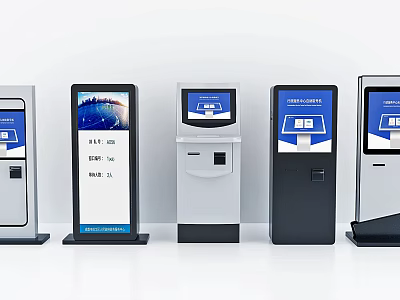 Public Facility Self Service Kiosks With Various Designs And Digital Display Screens 3d model