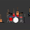 Home Living Musical Instruments Collection Including Guitars Drums Keyboard And Trumpet