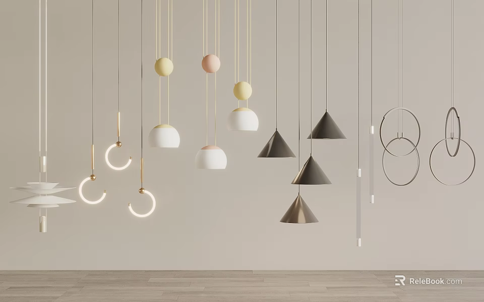 Modern Pendant Lights With Various Shapes And Colors For Interior Design 3d model