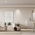 Modern Living Dining Room Interior With Sofa Round Coffee Table Wall Art Dining Chairs Plants