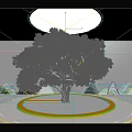 Golden Leaf Deciduous Tree on Circular Platform Surrounded by Mist and People with Overhead Light 3d model