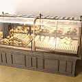 Illuminated Bakery Display Cabinet With Glass Door And Fresh Breads Pastries