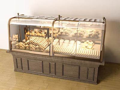 Illuminated Bakery Display Cabinet With Glass Door And Fresh Breads Pastries 3d model