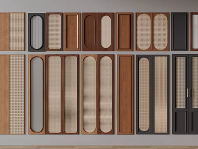 Various Wardrobe Doors With Diverse Designs Wooden Panels And Grid Details For Home Decor 3d model