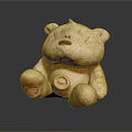 Light Beige Stuffed Bear Doll With Round Body Red Foot Imprint And Dark Background Reflection