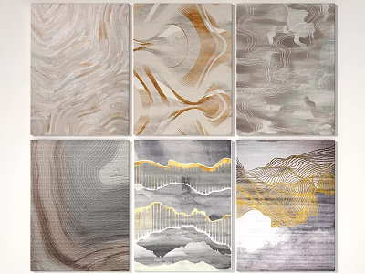 Various Square Rugs with Abstract Patterns Gold Gray Tones Modern Designs 3d model