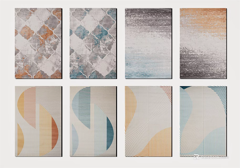 Modern Square Rugs With Various Geometric Patterns And Vibrant Color Tones 3d model