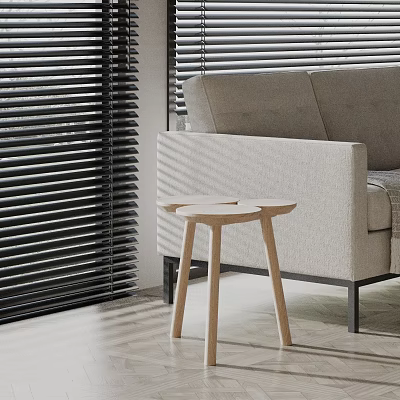 Modern Wooden Side Table In Living Room With Sofa And Blinds Natural Light 3d model