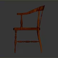 Traditional Red Wooden Chair With Armrests And Carved Back Design