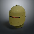 Yellow Dome Shaped Weapon Helmet With Protective Face Shield And Metallic Accents