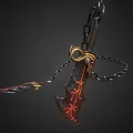 Fantasy Weapon With Chain Golden Decorations And Red Glowing Patterns 3d model