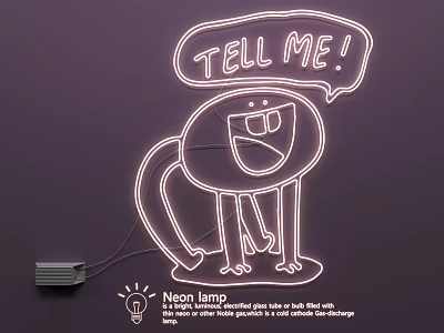 Creative Neon Lamp Combination with Cartoon Cat Shape and TELL ME Speech Bubble 3d model