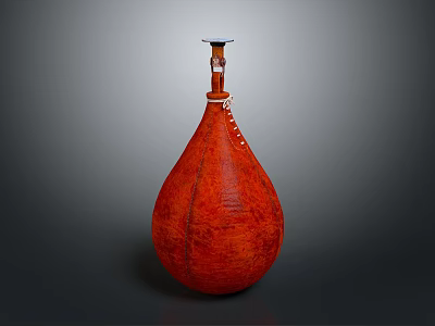Red Leather Teardrop Shaped Decorative Vase With White Stitching And Black Lid 3d model