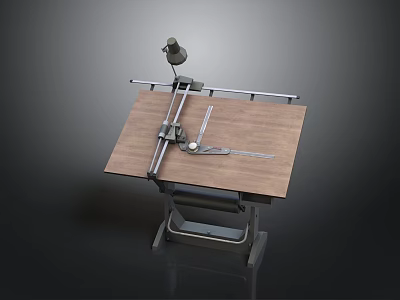 Professional Drafting Table With Wooden Top Metal Stand And Drawing Tools 3d model