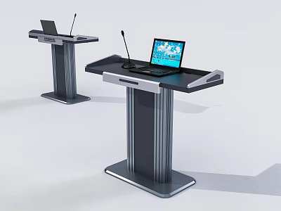 Two Modern Podiums Each With Laptop And Microphone For Presentations 3d model