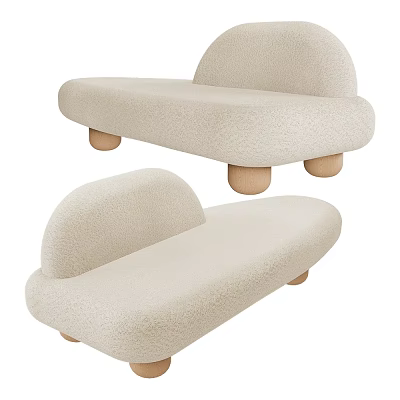 Plush Beige Modern Sofa With Rounded Design And Short Wooden Legs 3d model