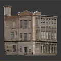 Vintage Red Brick Multi Story Building Model With Weathered Exterior And Windows