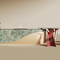 Stylish Modern Interior Design With Green Marble Island And Red Chairs
