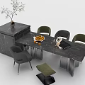 Modern Marble Dining Table Set With Four Chairs Fruit Bowl And Small Plant